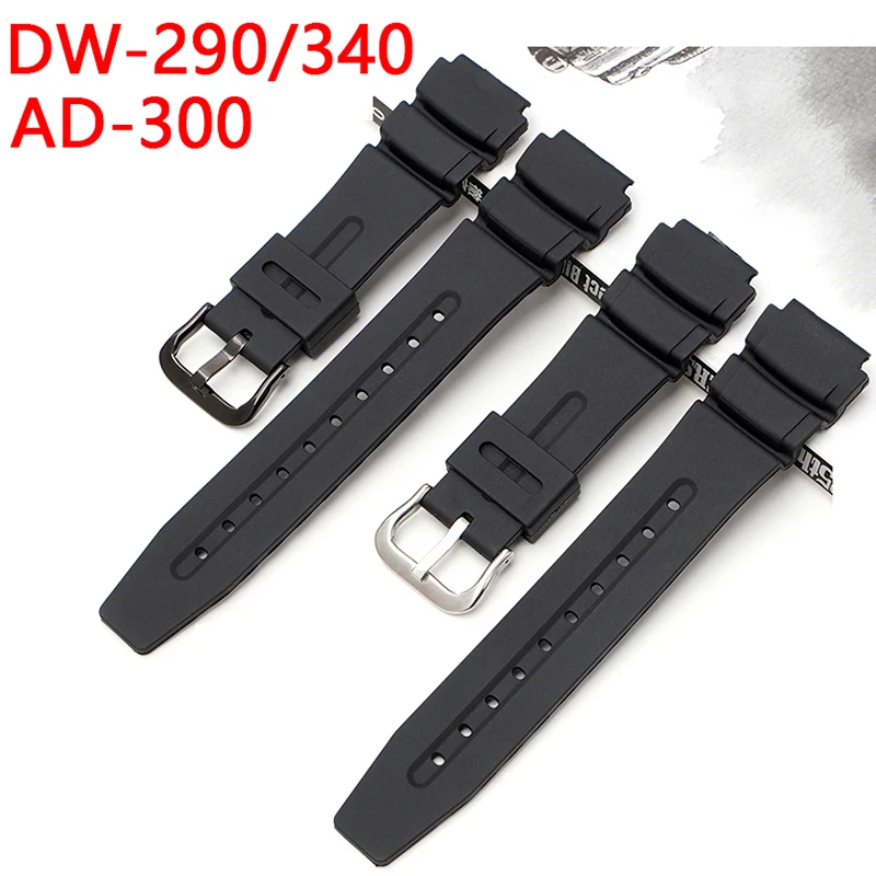 Резиновый ремешок AOOW для Casio DW-290 DW-340 AD-300 19 мм черный