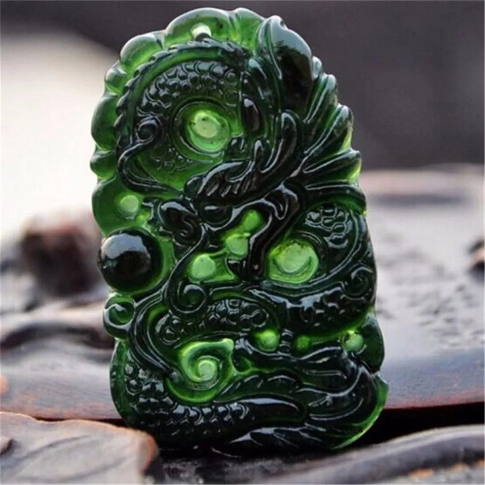 

Chinese Natural Black Green Jade Pendant Dragon Shaped Handmade Jade Desktop Ornaments For Study Office Crafts Good Luck Amulet
