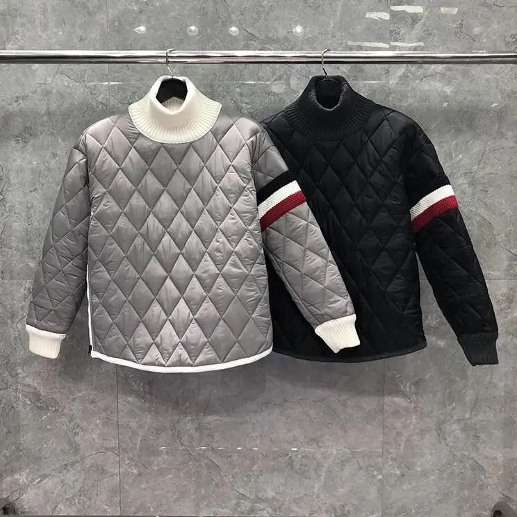 Jacket Loose Patchwork for Man 2021 New Cotton Clothes Men Pullover Striped High Collar Thick Winter Casual Coat