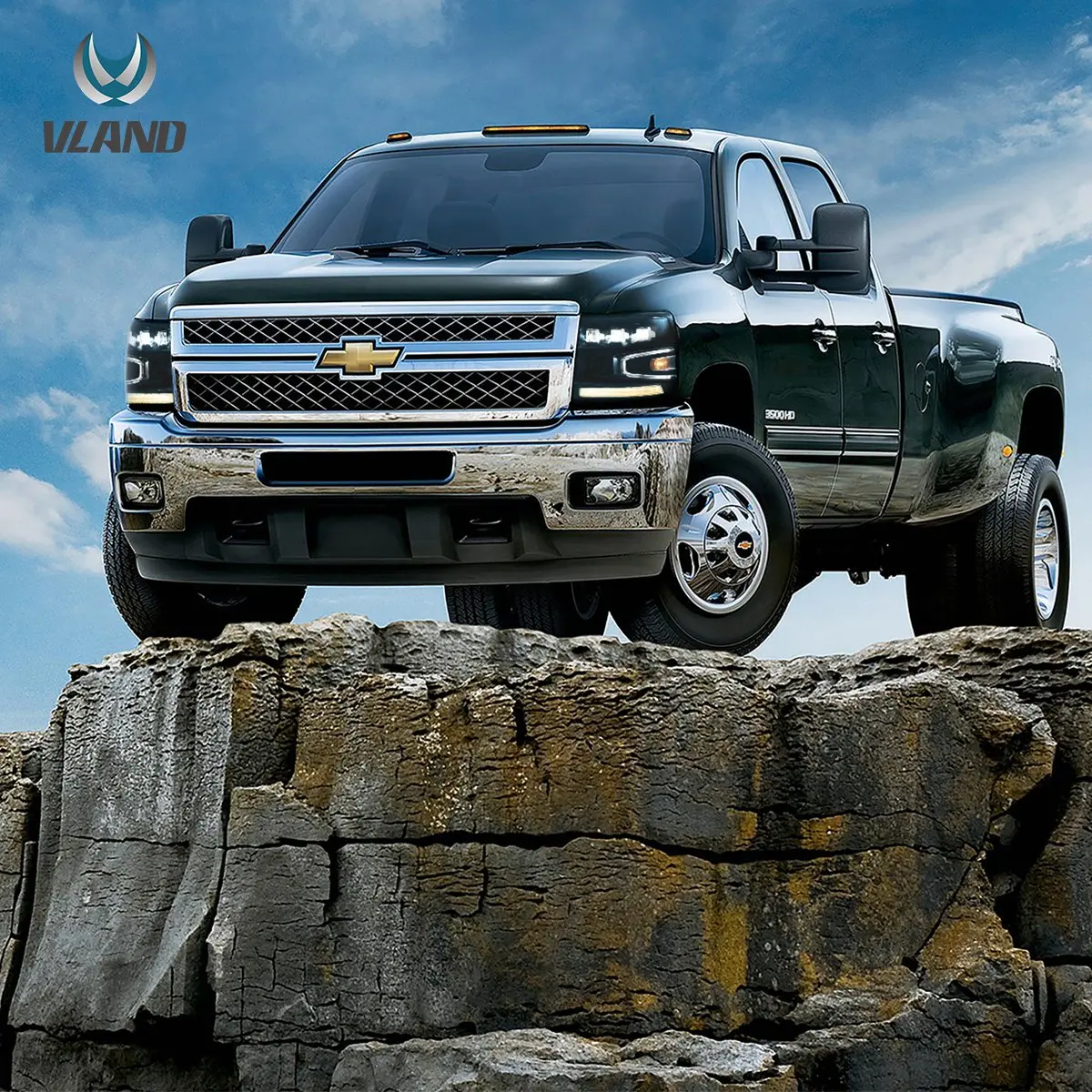 Фото Vland 07-13 Chevrolet Silverado 2-го поколения: светодиодные матричные фары-проекторы, черные, для грузовиков, улучшенная версия №1