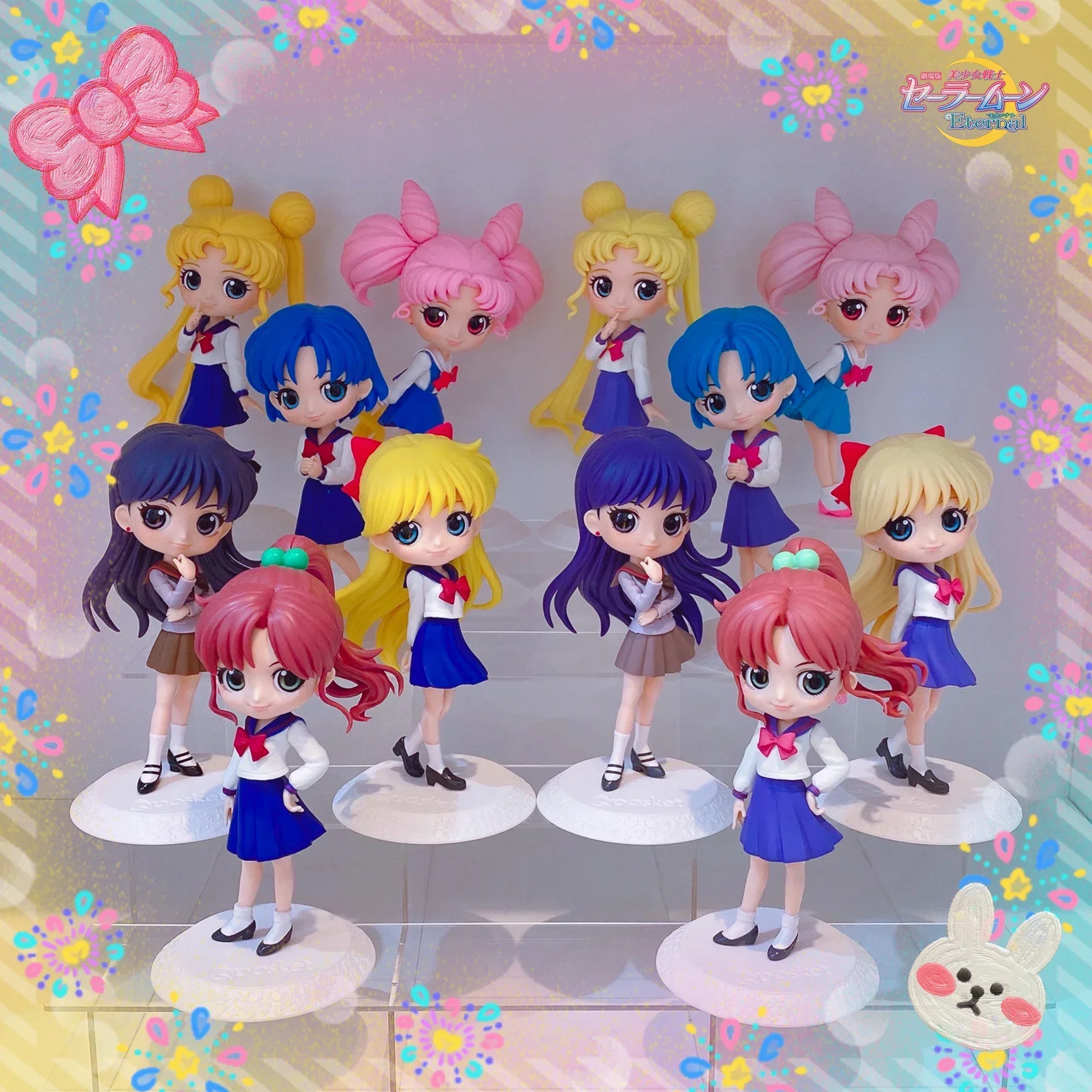 HOT Bandai Original Sailor Moon Model Qposket Toys Super Kaiou Michiru Anime Action Figures Assembly Toy Girls Gift