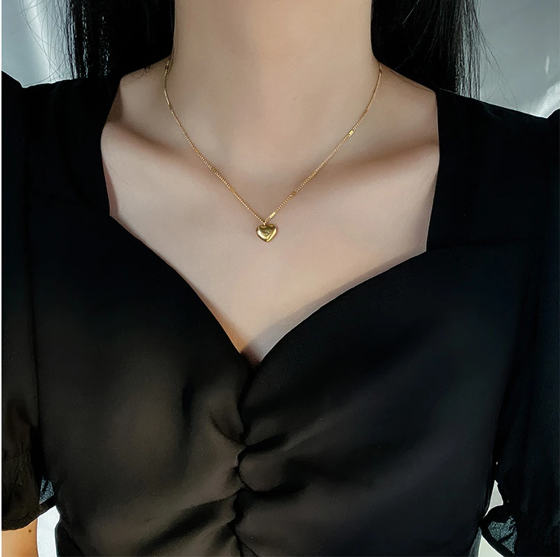 

Vintage Letters Hearts Charms Necklace Gold Color Stainless Steel Cuban Choker Chain Necklaces For Women Jewelry Accessories