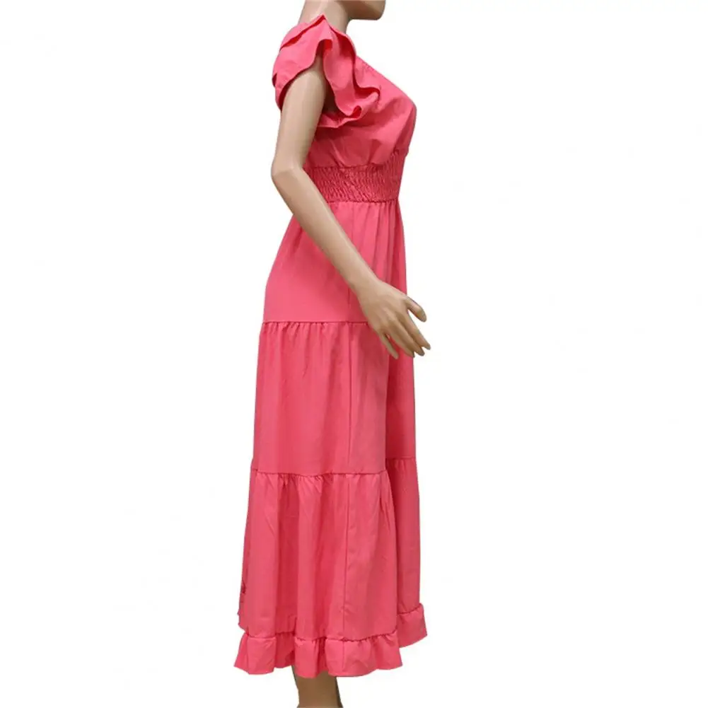 

Beautiful Long Dress Short Sleeve Lightweight Summer Dress Easily Match Attractive Women Beach Dress