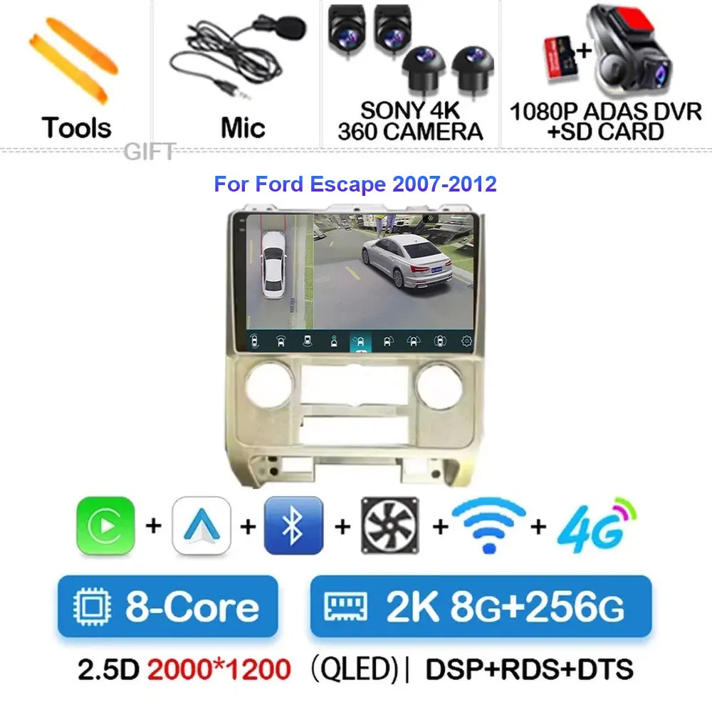 

9-дюймовый автомобильный радиоприемник Carplay Android 15 для Ford Escape 2007-2012 Impreza, мультимедийное видео Playe 2din, автомобильные интеллектуальные системы, стерео
