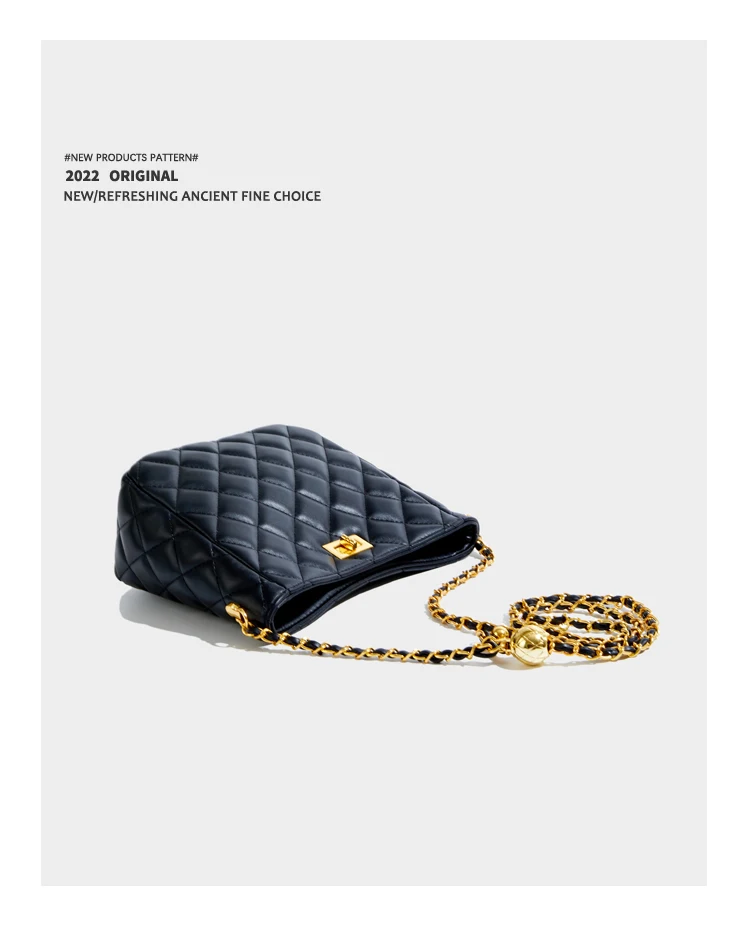 Elmsk 2022 Gold Chain Single Shoulder Bag Women Vintage Diamond Fashion Casual Bucket Bag
