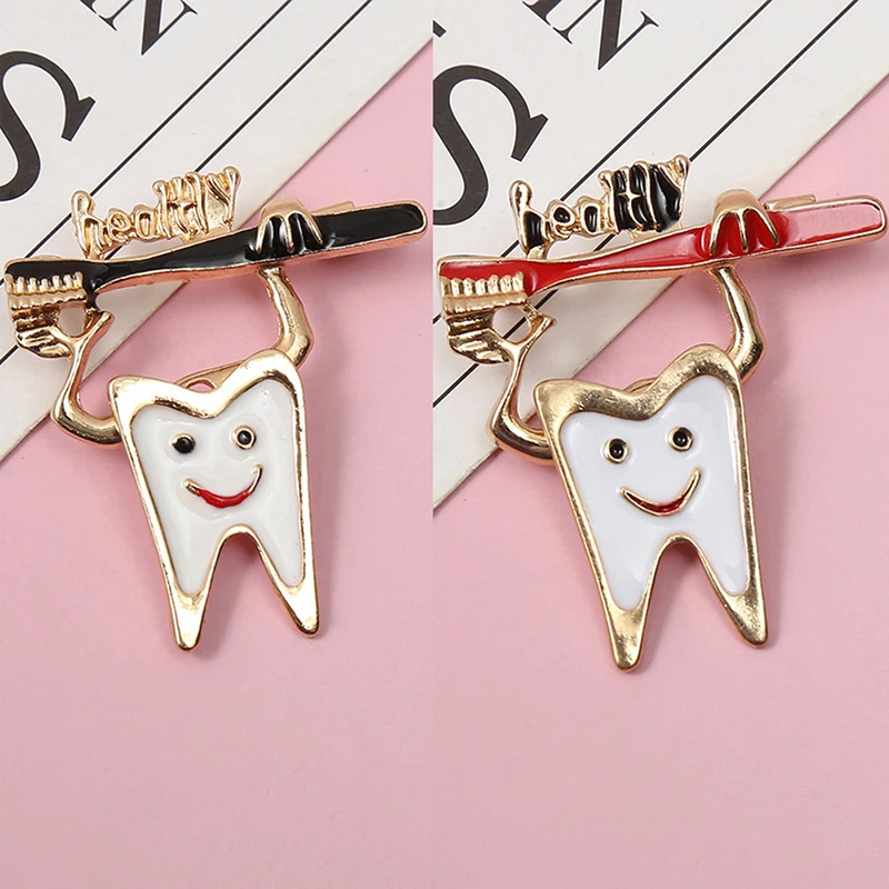 1PC Cartoon Personality Tooth Toothbrush Enamel Lapel Brooch For Women Alloy Metal Jewelry Small Pin For Doctor Nurse Badge Gift