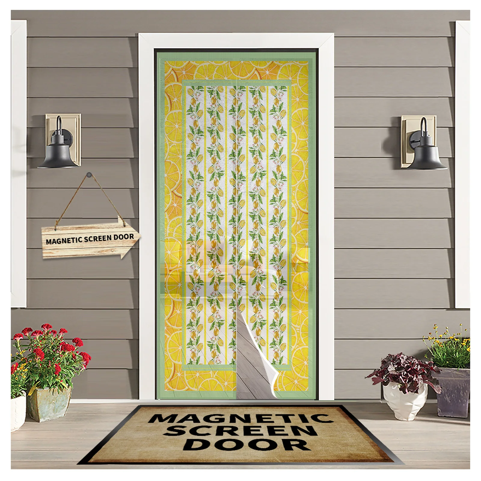 

Lemon Blossom Watercolor Summer Magnetic Door Curtain Mosquito Net Anti Mosquito Bug Curtain Home Door Window Screen Net