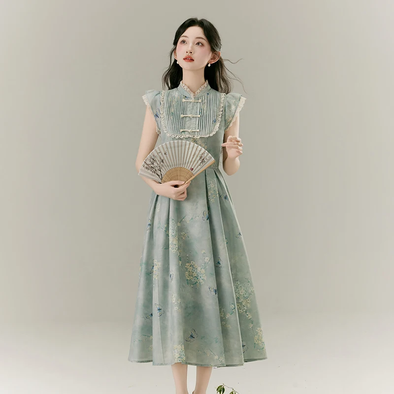 Маленькое платье с длинным рукавом улучшенное Новое китайское женская одежда 2024