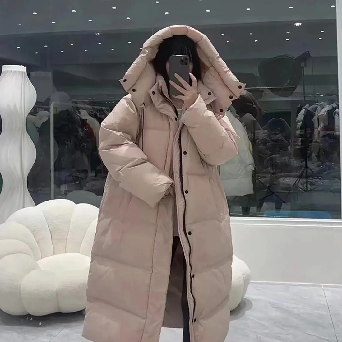 New 2023 Woman Duck Down Coat Long Parkas for Ladies Female Girls Winter -30 Thick Windbreaker Hooded Extra Large Oversize 90kgs
