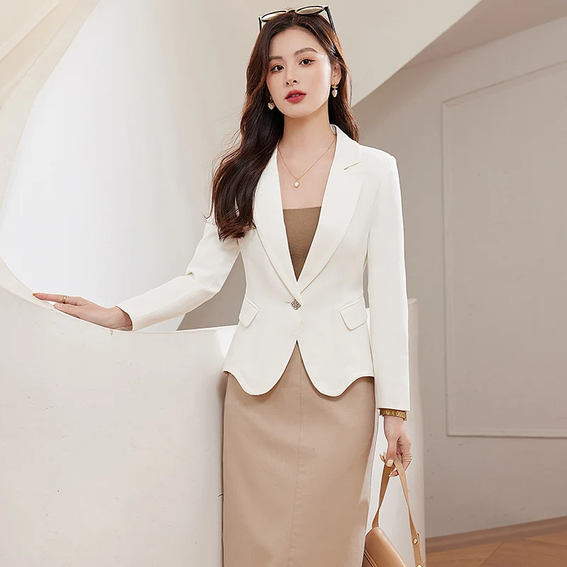 Apricot Autumn Winter Large Ladies Professional Office Lapel Cardigan Suit Jacket Casual Blazer Women Work Coat Solid Blazers
