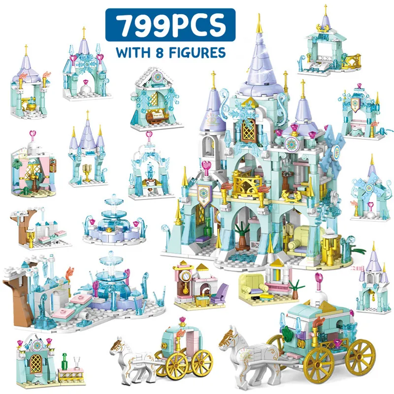 

Disney Princess Castle Building Blocks Magic Carriage Fountain Bricks Model For Girl Birthday Gifts