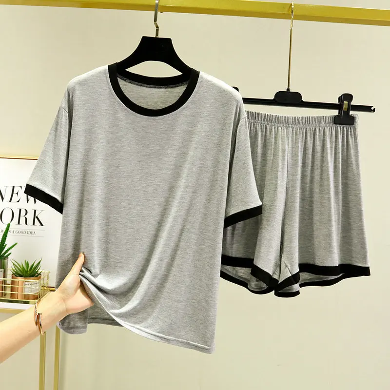 Summer Modal Pajamas Set Short Sleeve T-shirt Shorts 2Piece/Set Sexy Pyjama Big Size Mom Homewear Cozy Plus Mom New Sleepwear