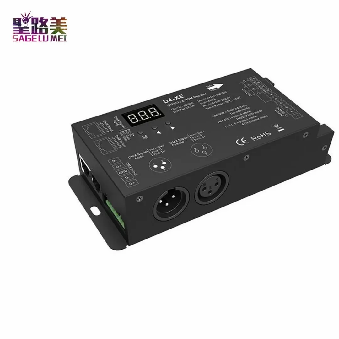 D4-XE 4-канальный ШИМ-контроллер светодиодного декодера CV DMX512 RDM с цифровым дисплеем XLR3 RJ45 DC12V 24V 36V input 8A*4CH (art.: 3920cfe4cd134) - 3920cfe4cd134