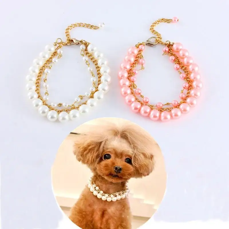 

Puppy Dog Cat Choker Imitation Pearls Necklace Collar Shiny Cat Collar Jewellery Pet Supplies Fashion Pets Collar 3 Sizes