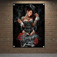 smoking bad girl banners canvas painting tattoo art posters flags flip chart tapestry mural hanging cloth bar cafe home decor
