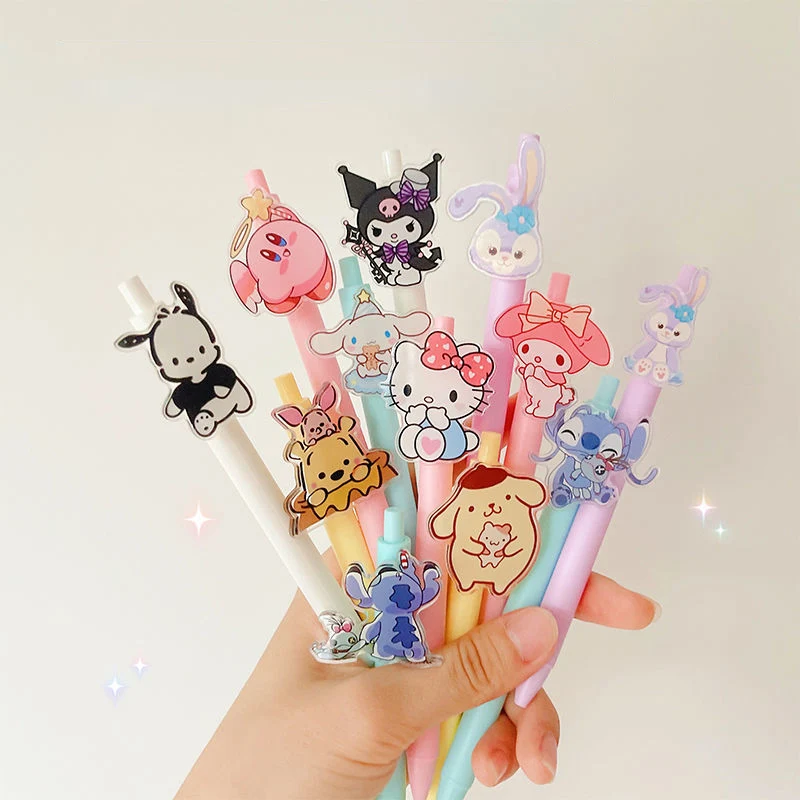 

4Pcs Kawaii Sanrio Gel Pen Kitty Kuromi My Melody Cinnamoroll Black Signature Pen Learning Stationery Office Supplies Gifts kids