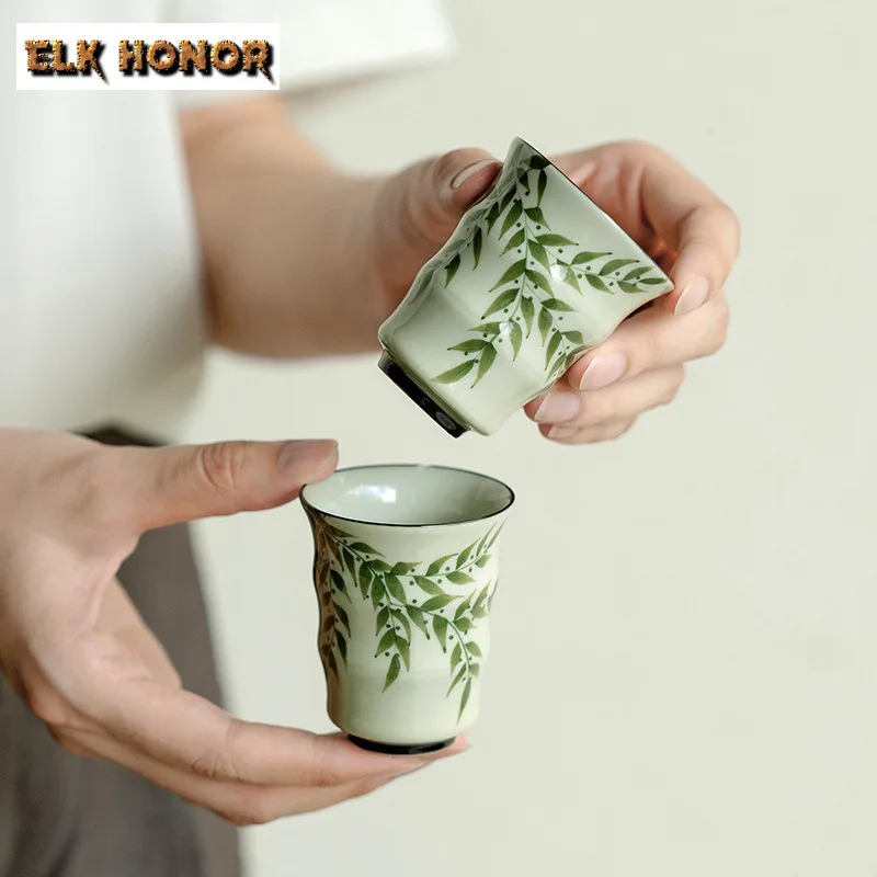 2 шт./компл. чашка Plant Ash Master зеленая бамбуковая с ручной росписью маленькая
