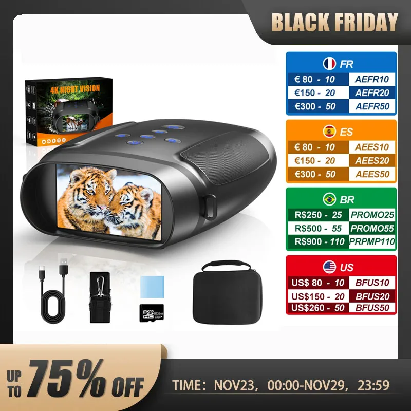 

Letcmoi HD 4K Night Vision Binoculars Video Photo 5000mAh Rechargeable 10X Vision Night Goggles & 32GB Card For Camping Hunting