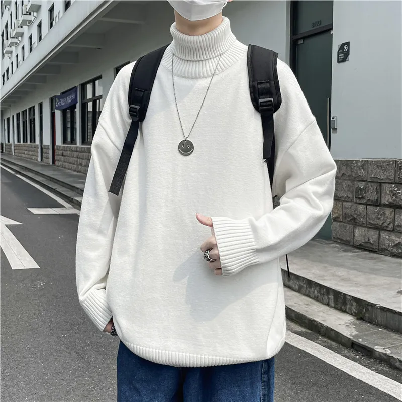 

High-neck jacquard sweater men's solid autumn and winter sweater loose top