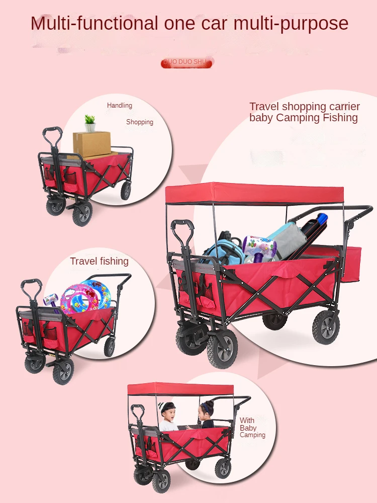 

Heavy Duty Folding Wagon Cart with Removable Canopy All Terrain Wheels Adjustable Handles Utility Carts for Outdoor Sport