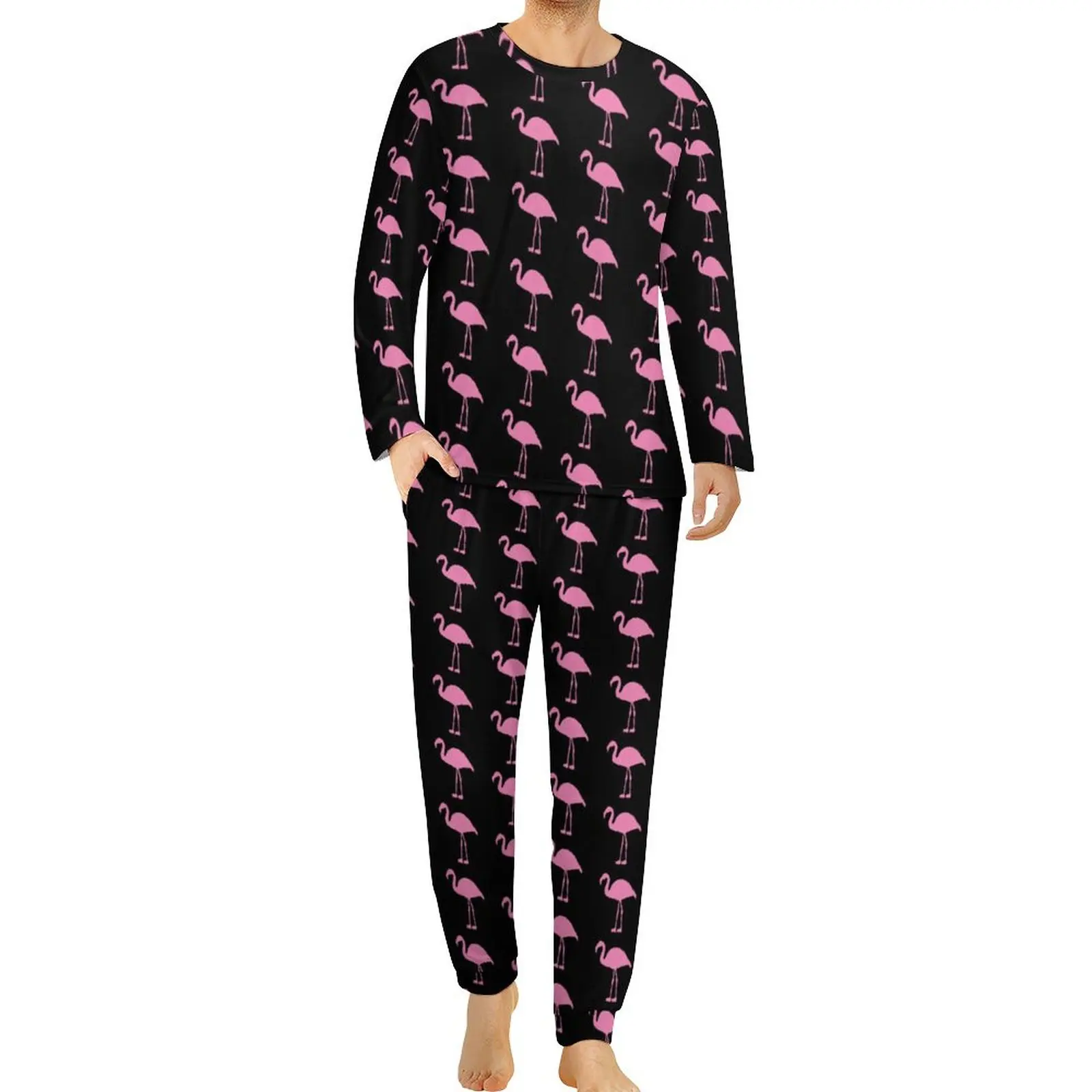 Cute Animal Pajamas Long Sleeve Pink Flamingos 2 Pieces Room Pajama Sets Autumn Male Graphic Fashion Big Size Sleepwear