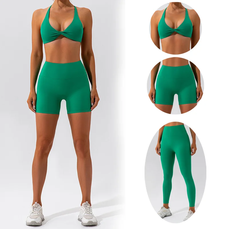 Summer Gym Set Sexy Bra Booty Shorts Yoga Suit For Fitness Leggings 2 Piece Sets Women Outfit Sports Top Workout Activewear 2023