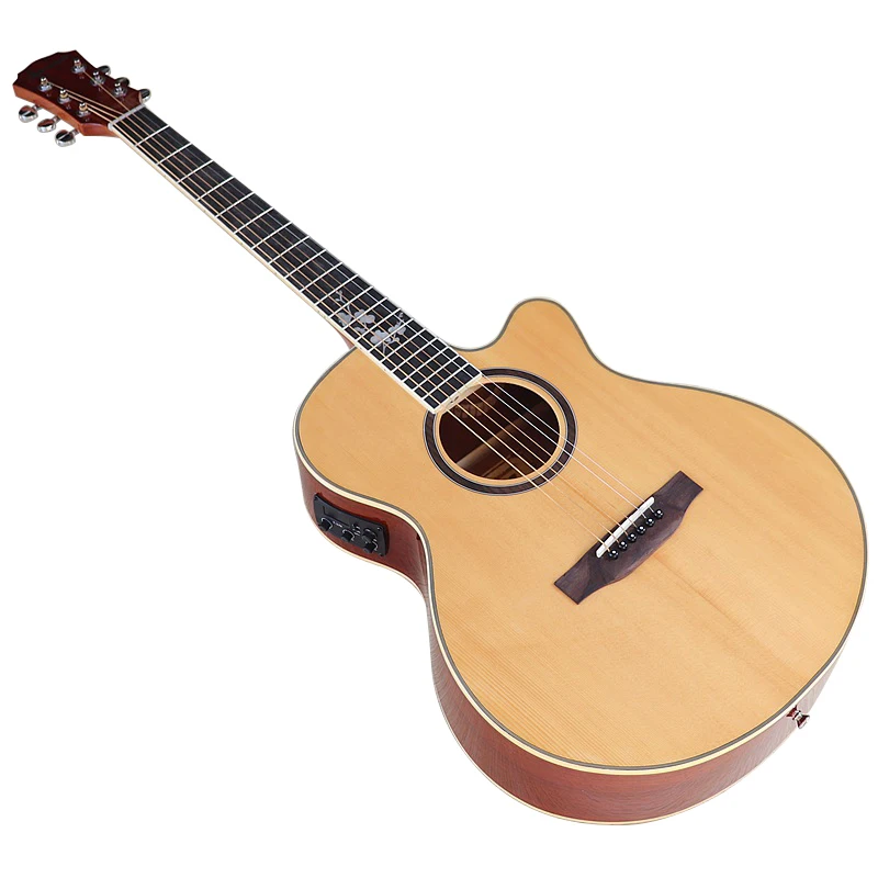 

6-струнная электрическая акустическая гитара, 40-дюймовая фольклорная гитара естественного цвета, с вырезом, гитара с EQ