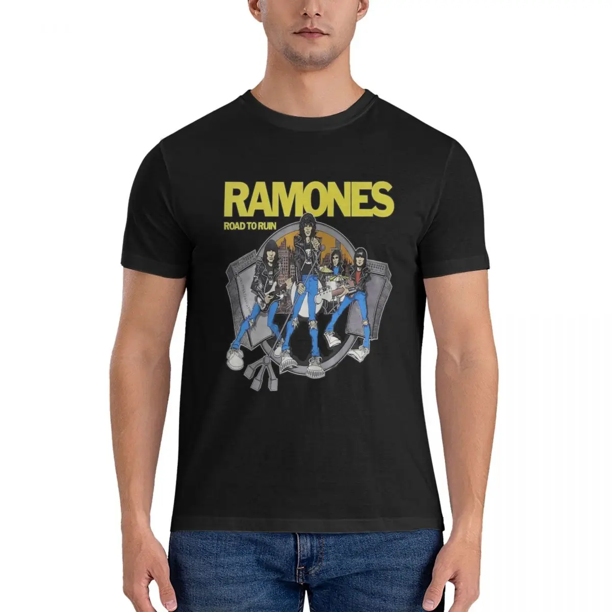 Юмор R-Ramones Классическая футболка Мужская хлопковая с круглым воротником The Band
