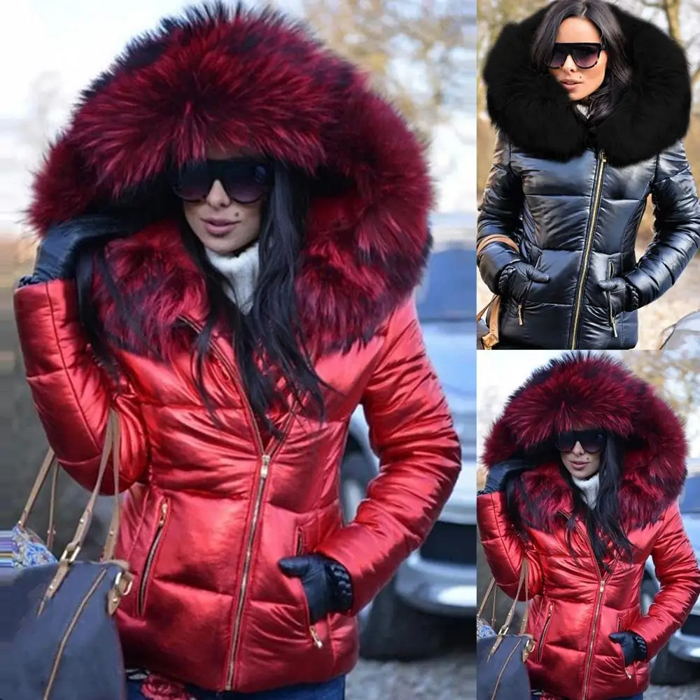 Zipper Women Coat Winter Jacket Warm Parka Plus Size Coats 2020 Down Clothes Faux Fur Hood Pocket Parkas Jackets Woman Outdoor O