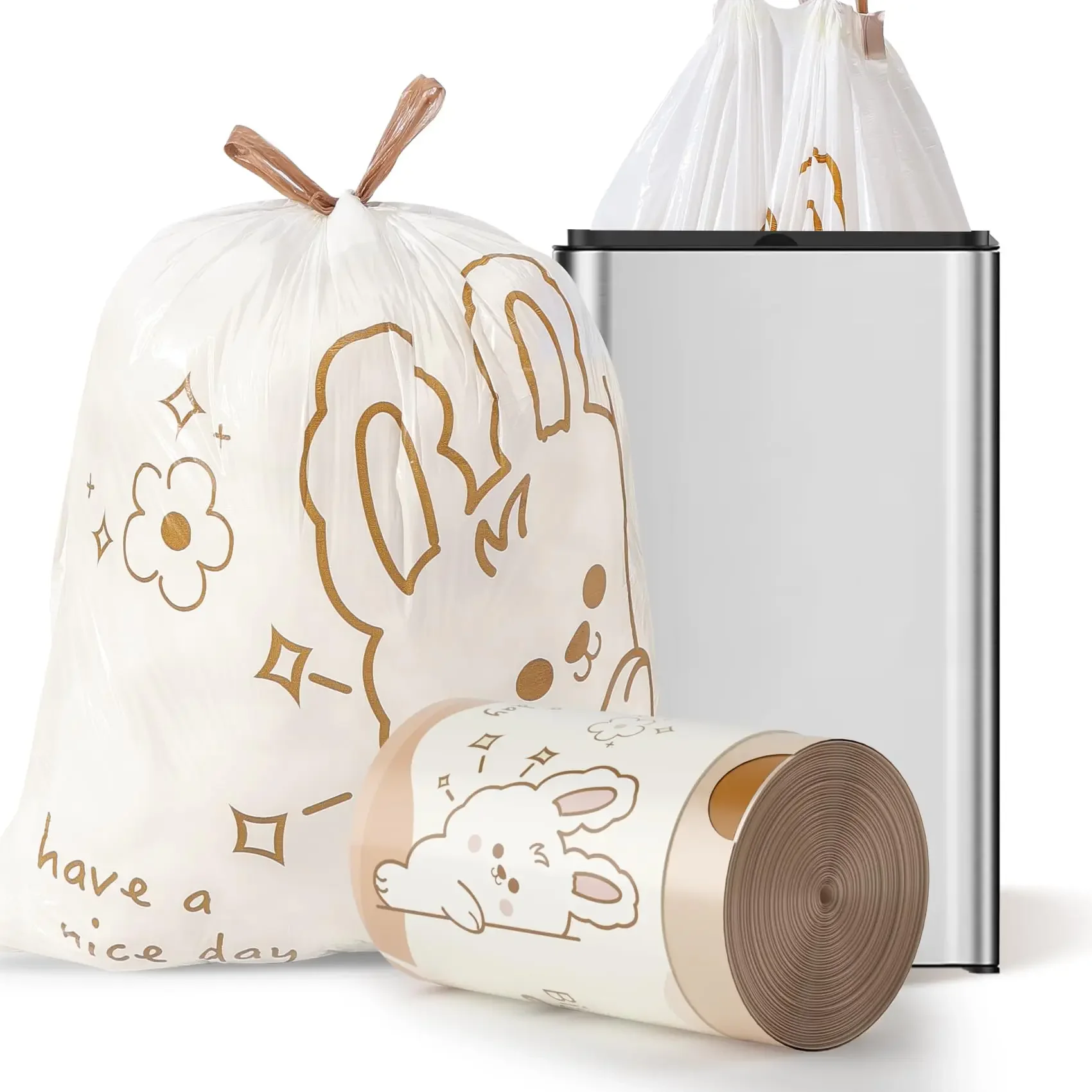 

20 Упаковок Толстых Кухонных Мешков Для Мусора Со Съемными Большими Ручными Сумками Для Хранения Без Веревок Для Ежедневного ...