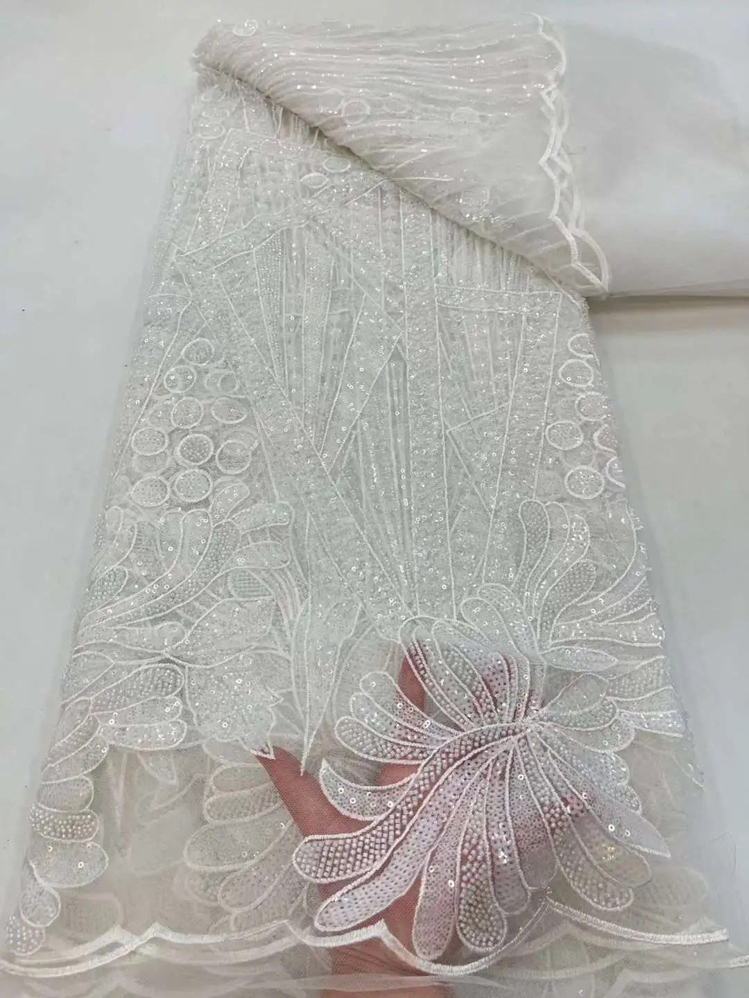Белый красивый африканский материал с бисером французская вышитая Тюлевая сетка