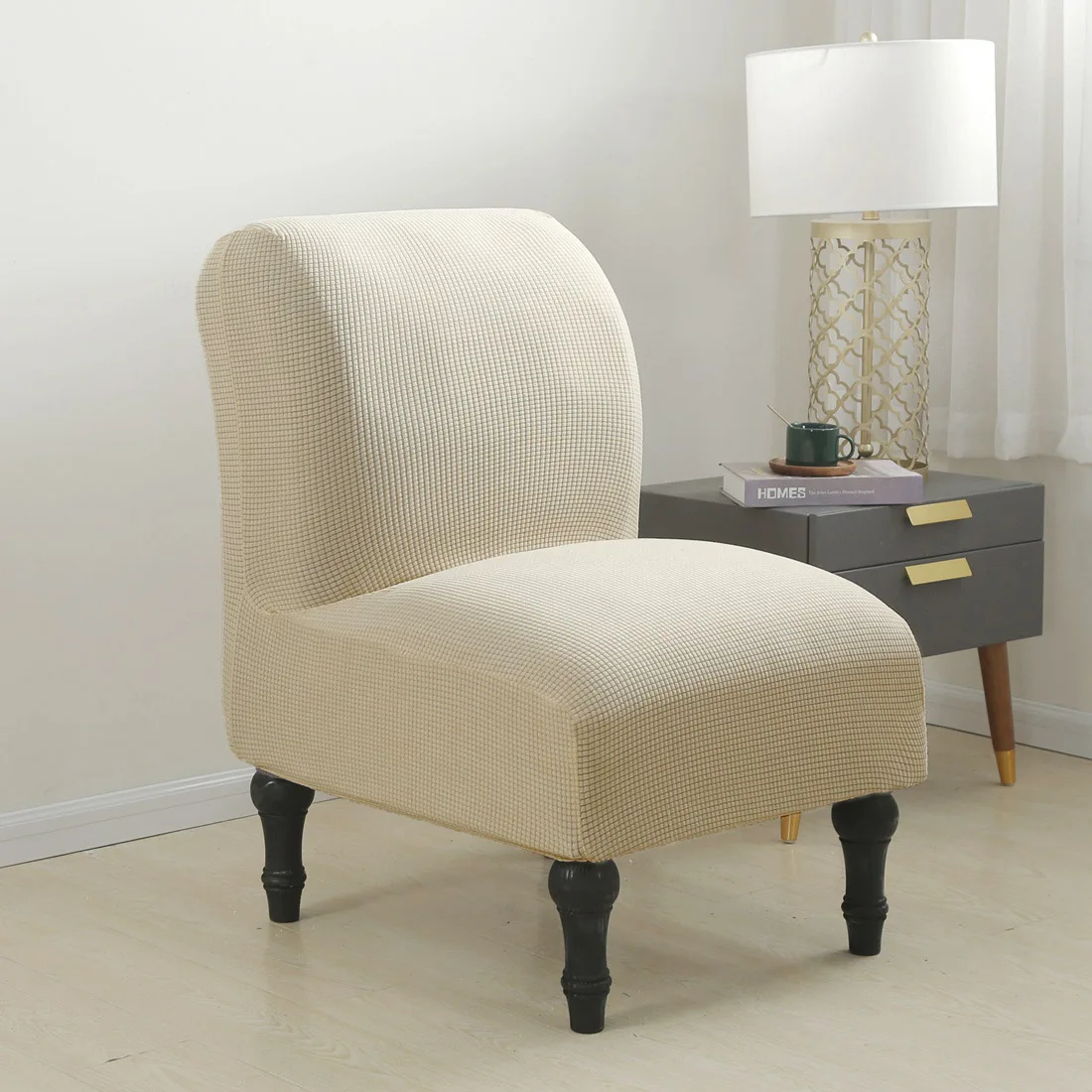 

1/2pcs Armless Chair Cover Solid Color Single Sofa Stool Slipcover Anti-slip Stretch Chair Covers Elastic Couch Protector