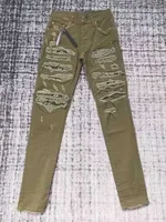 men bandana patch distressed army green jeans