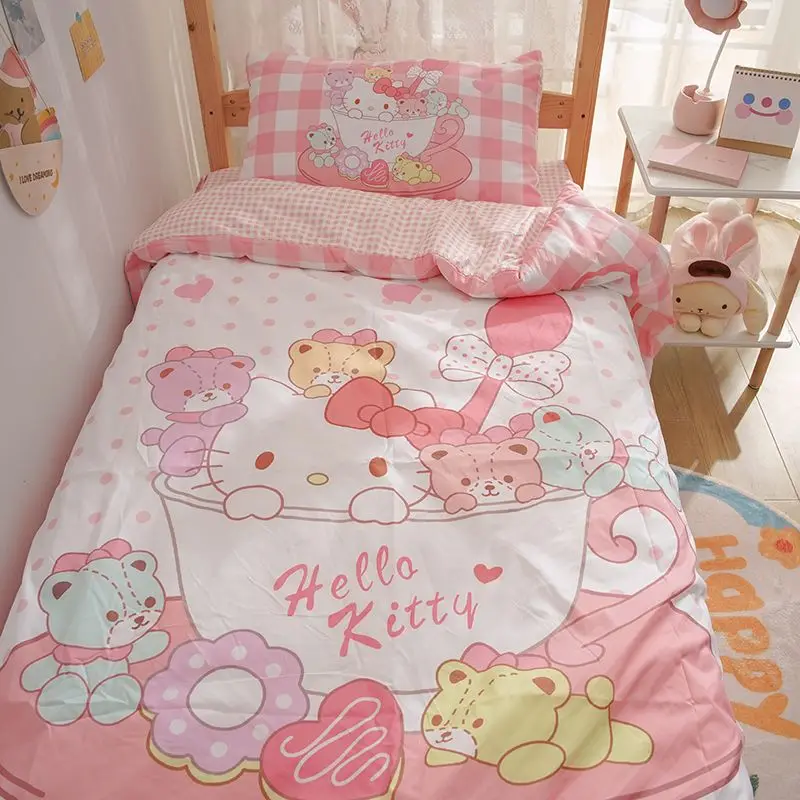 

Hello Kitty Melody Cinnamoroll Dormitory Three-Piece Set Anime Cartoon Sanrio Bed Sheets Quilt Cover Pillowcase Four-Piece Set