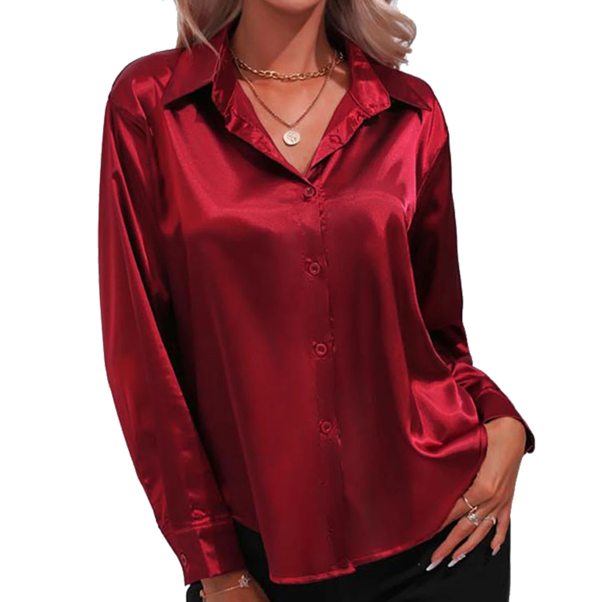 

Oversize Shirts Women Solid Plain Burgundy White Black Red Blue Pink Yellow Gold Purple Blouses Casual Business Tops Barry Wang