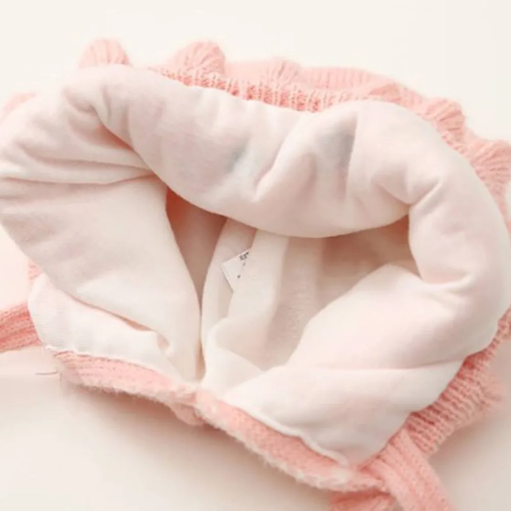 Милая детская шапка с кроличьими ушками осенне-зимняя вязаная шерстяная