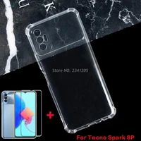 anti knock clear fitted case for tecno spark 8p transparent tpu phone case with temepred glass on tecno spark 8p 8 p cases vetro