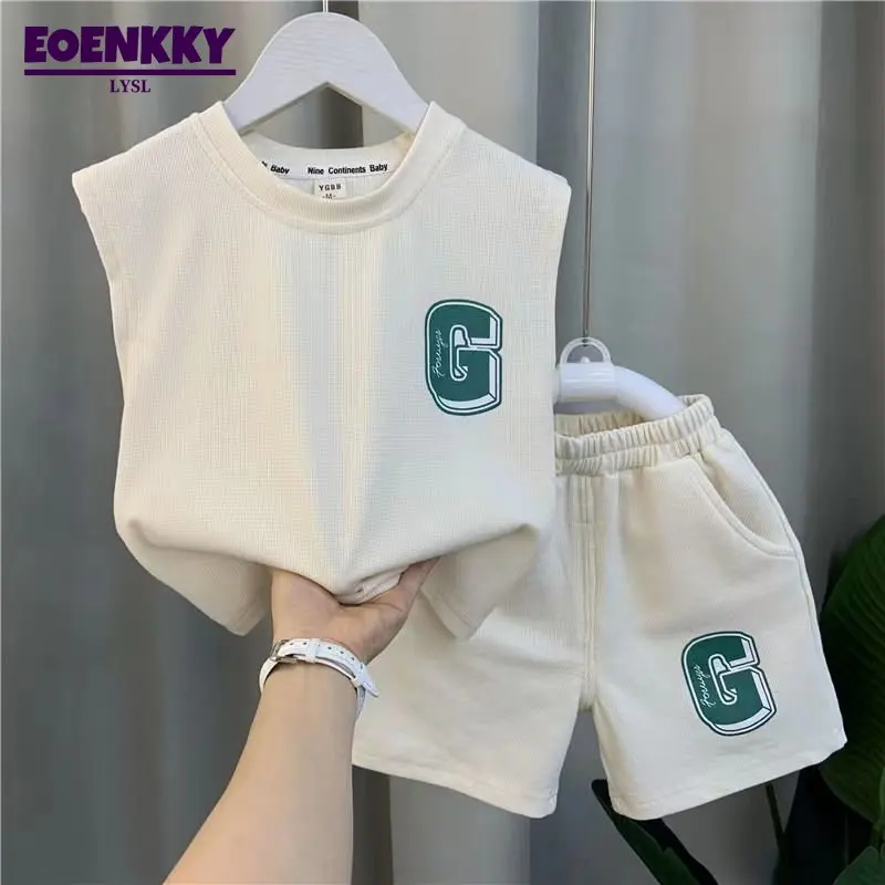 

Boy Summer Set Casual and Fashionable New Boys' Pure Cotton Sports Tank Top Breathable Baby Top and Bottom Set Two Piece Suit