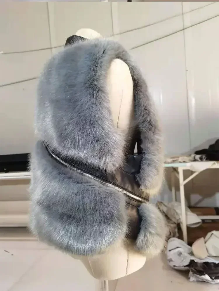 Осень-зима 2024 лоскутный меховой женский жилет короткое пальто тонкое модное