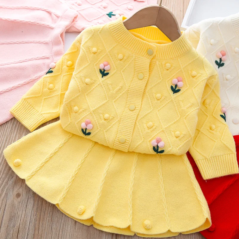 Girl Sweater Solid Color Flower Two-piece Suit Baby Girl Winter Clothes Toddler Girl Fall Clothes 2022 Baby Sweater Baby Sweater