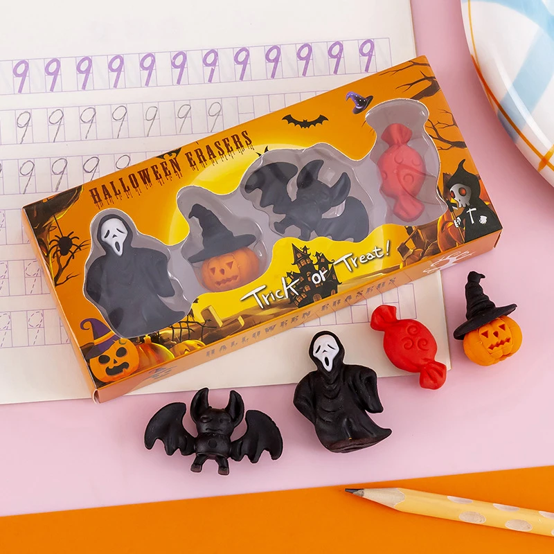 

4 Pcs Kawaii New Halloween Eraser Combination Set Children's Halloween Gift Aesthetic Stationery School Supplies Back To School