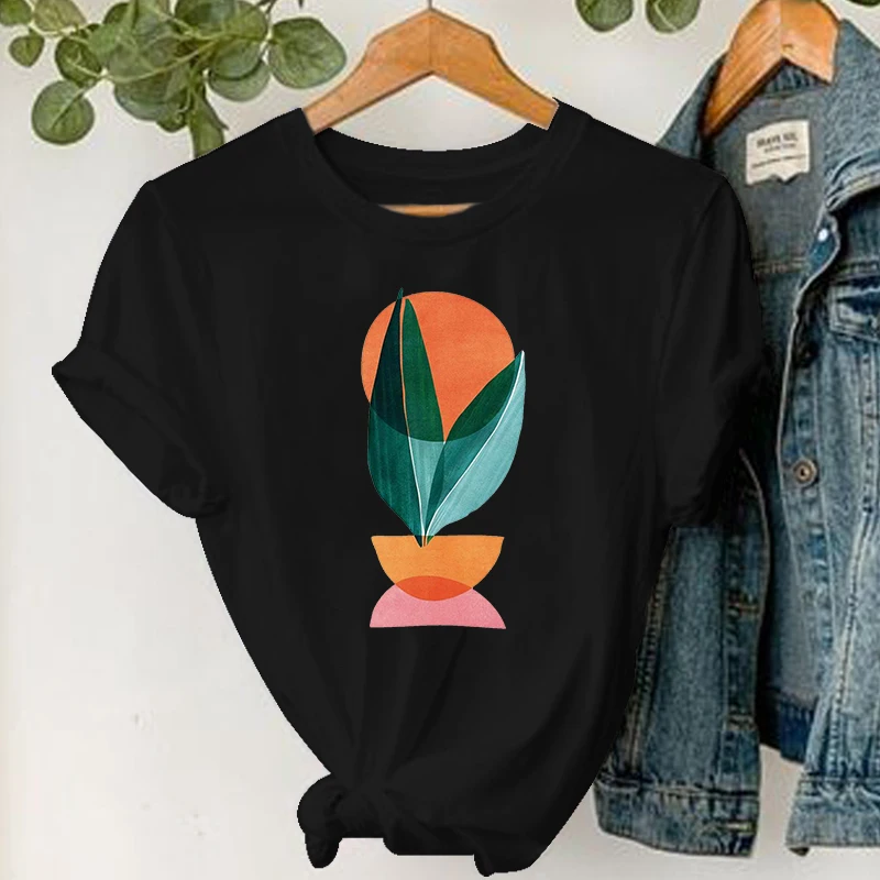 

Женская Винтажная футболка с коротким рукавом, круглым вырезом и принтом растений