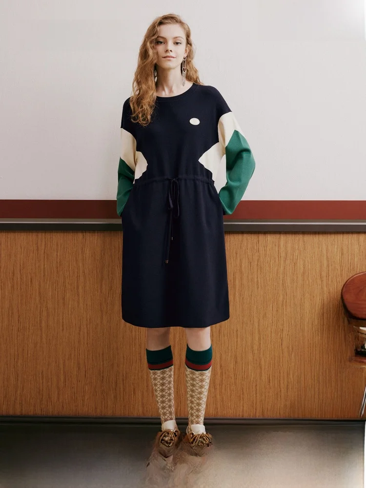 [Распреппи] Psalter Poem с круглым вырезом и шнурком элегантное платье-свитер