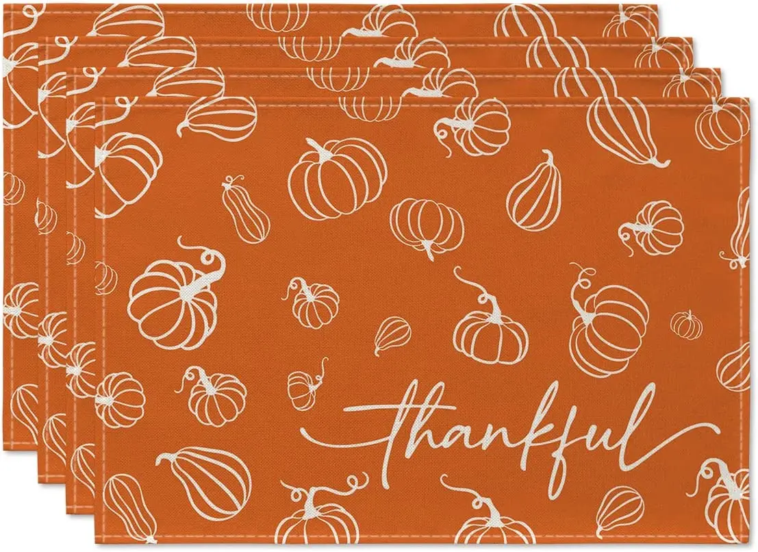 

Pumpkins Thanksful Fall Placemats Set of 4 12x18 Inch Seasonal Autumn Thanksgiving Harvest Table Mats for Outdoor Home Party