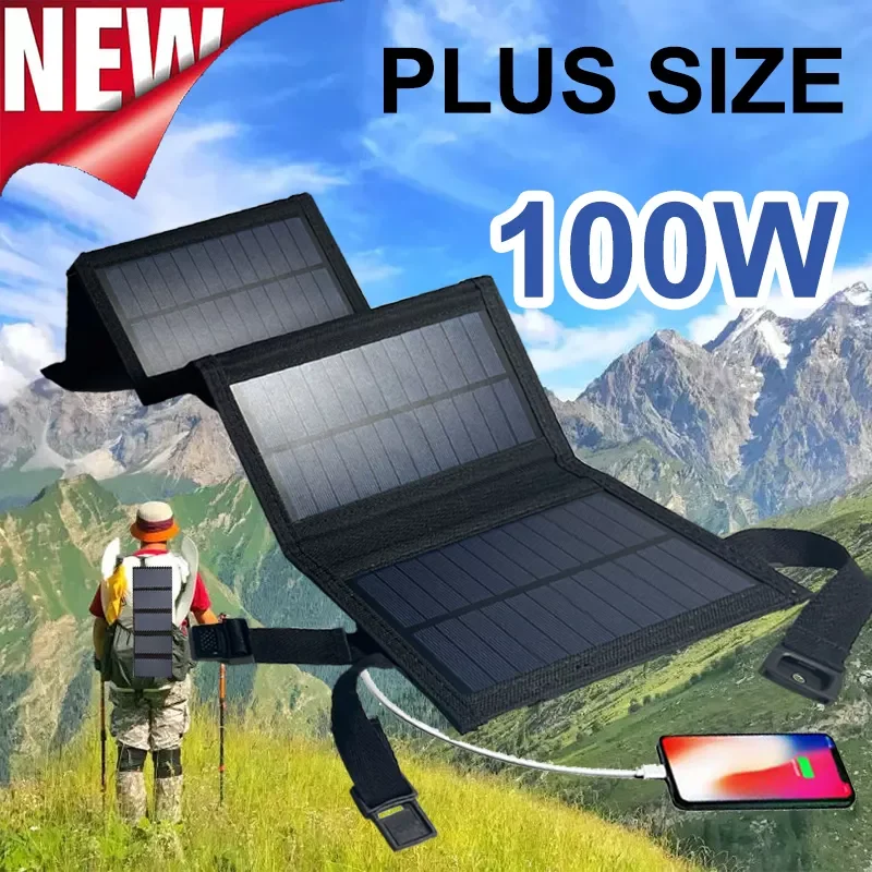 

NEW2023 NEW 100W PLUS SIZE Solar Panel Foldable Solar Charger for Mobile Phone Power Bank Outdoor Camping Solar Battery Cell Sun