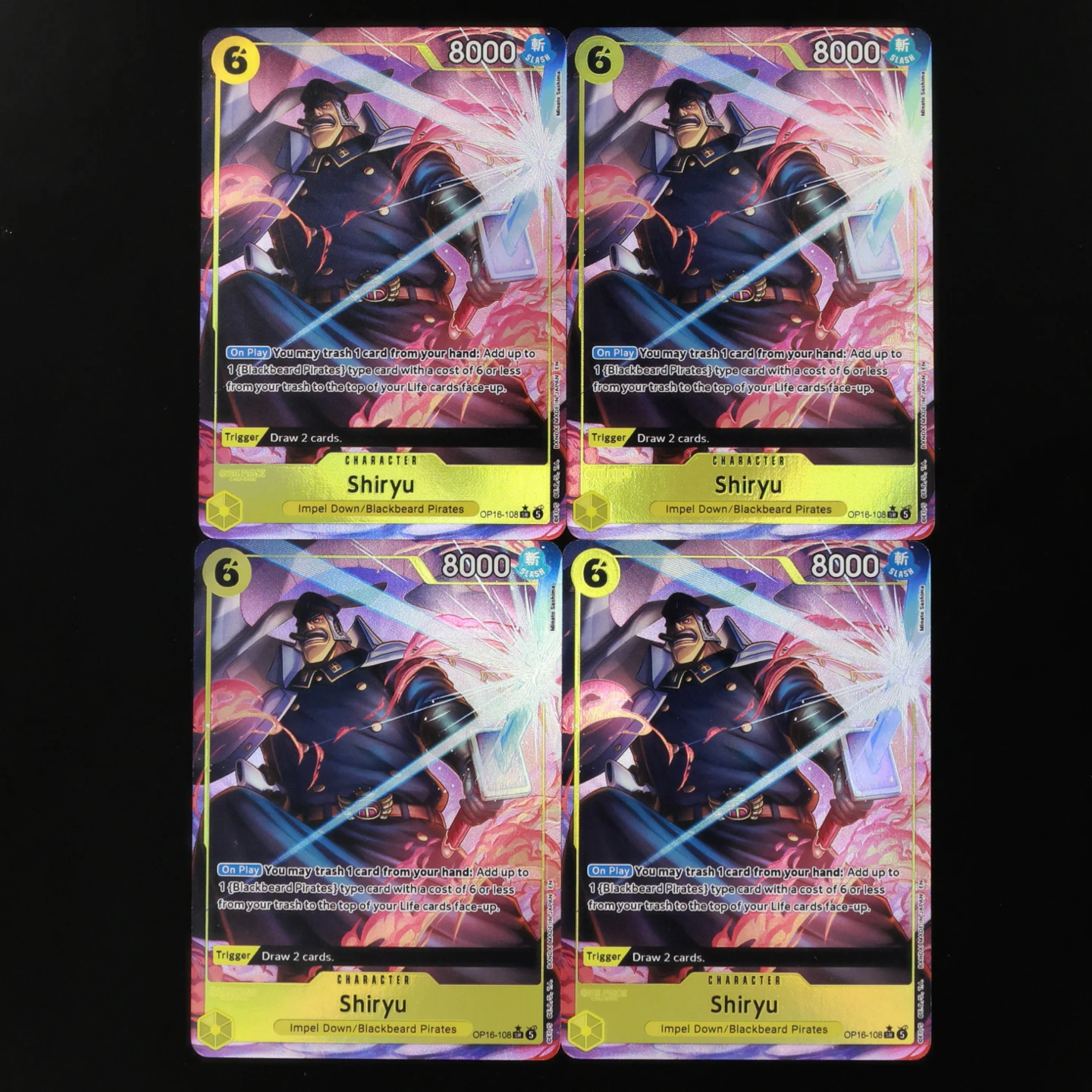 Фото Коллекционная карта One Piece TCG OPCG на английском языке OP16-108 Ширю AA 6 Cost OP16, желтая фольгированная карта Ширю с текстурой, аниме-карта
