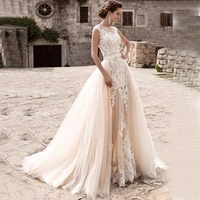elegant a line o neck wedding dresses 2022 sleeveless removable skirt bridal gown lace bride dress made robe de mariee customize