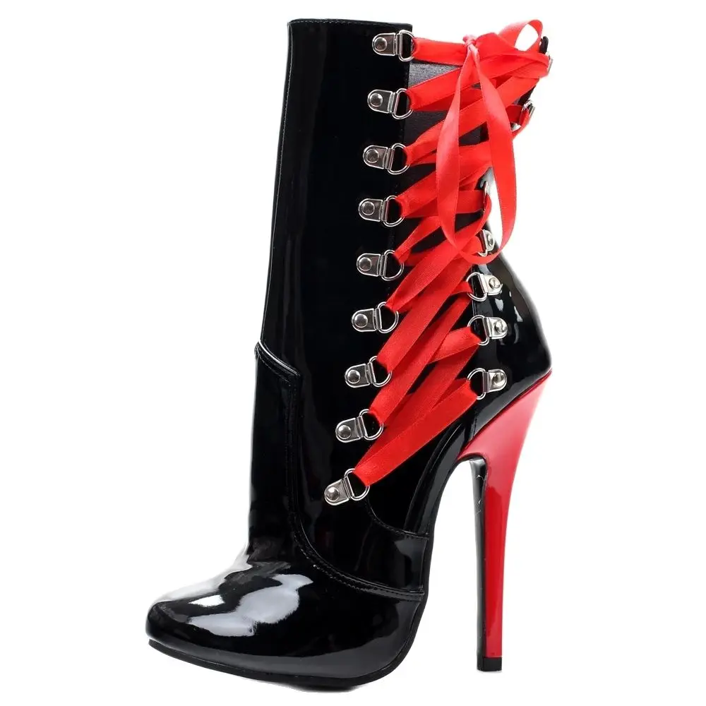 JIALUOWEI 18cm Super High Heel Women Ankle Boots Side Cross-tied Pointed Toe Thin Heels Sexy Fetish Booties Shoes