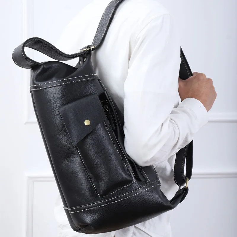 Genuine Leather Chest Bag For Men High-Capacity Male Shoulder Bag Business Crossbody Bag Vintage Man Sling Messenger Bag