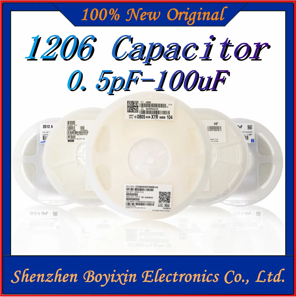 4000pcs 1206 50V SMD Thick Film Chip Multilayer Ceramic Capacitor 0.5pF-100uF 10NF 100NF 1UF 2.2UF 4.7UF 10UF 1PF 6PF